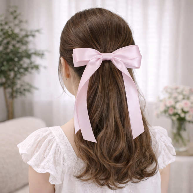 30color 공단 새틴 꼬리 롱 긴 리본 골프핀 라운딩 헤어핀 자동핀 빨강 레드 형광 실크