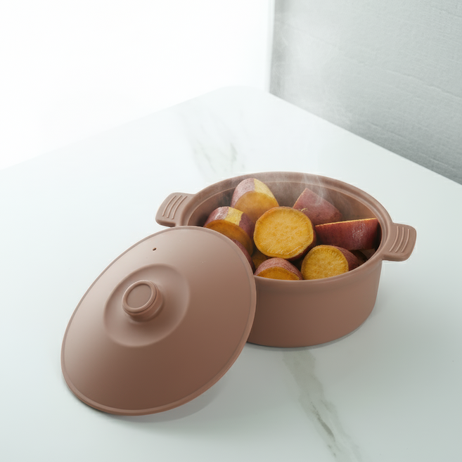 소노리떼 국산 실리콘 계란찜기 원형 대형 1200ml 라면용기, 아몬드브라운 아몬드브라운, 1개