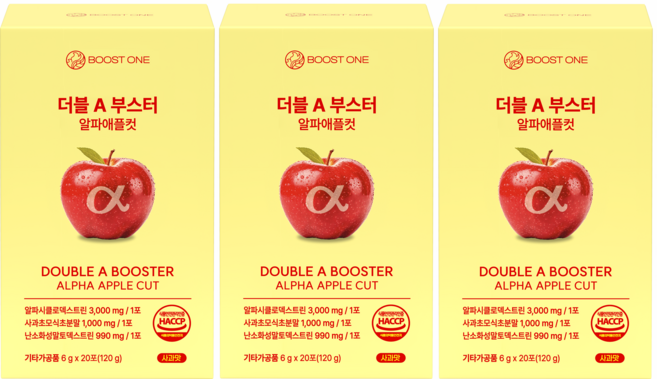 알파CD 애사비 알파애플컷 고함량 알파시클로덱스트린 효능 식약청인증, 3박스, 60회분