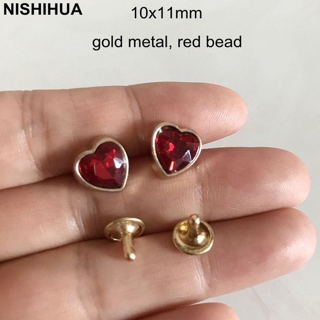 반짝이는 하트 리벳 스터드 의류 장식용 가죽 공예 10x11mm 30, 08 Gold Red  30, 1개