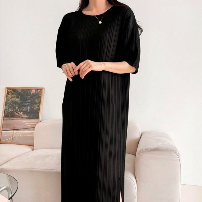 더한땀 빅사이즈 소프트 플리츠 주름 원피스