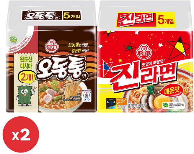 오뚜기 오동통면 10개 + 오뚜기 진라면매운맛 10개, 1개