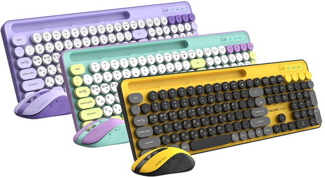 지데빌 저소음 무선 키보드 마우스 세트, 블랙 옐로우, MK700W, 일반형