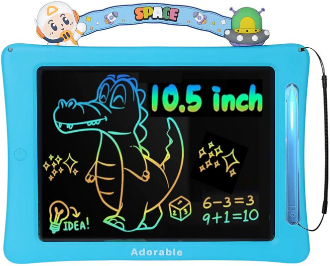 컬러 LCD 유아드로잉패드 10.5인치 (26cm) 전자칠판 낙서장 펜 분실방지 줄 포함 어린이집 선물 스케치북, 파랑(10.5인치), 1개