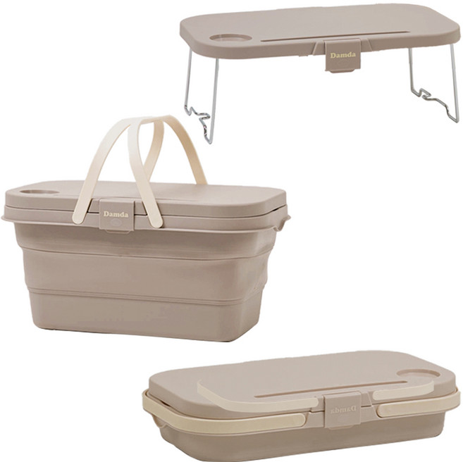 트렌드컨테이너 피크닉 다용도 접이식 테이블 박스 세트 캠핑 낚시 피크닉 바스켓, 1단, 1개, 탄