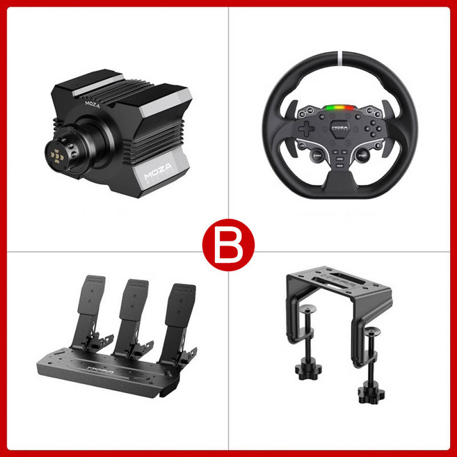 [CTK] MOZA R5 게이밍 레이싱 조이스틱 휠 핸들 풀패키지 올인원, 1개, B.R5+ES핸들+3페달+데스크 거치대