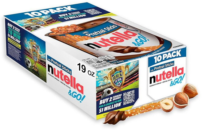 Nutella & GO! 초콜릿 헤이즐넛 스프레드 코코아 + 프레첼 스틱 스낵 팩 10개 각 53.9g(1.9온스), 53.9g
