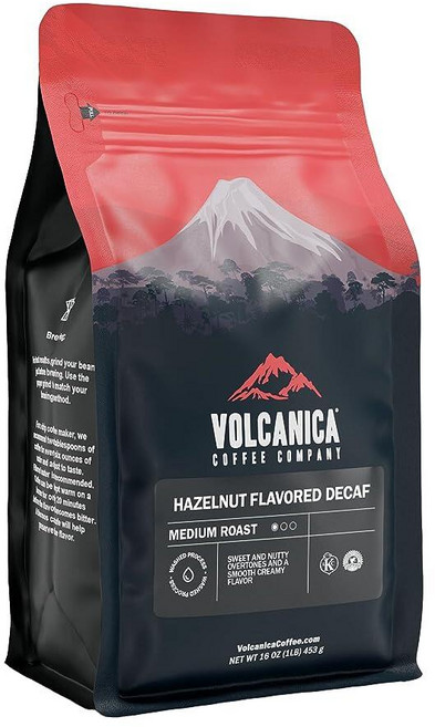 Volcanica Coffee 헤이즐넛 맛 디카페인 커피 원두 473.2ml(16온스), 16 Ounce (Pack of 1)