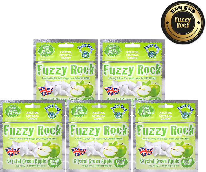 퍼지락 자일리톨 크리스탈 캔디 그린애플향, 40g, 5개