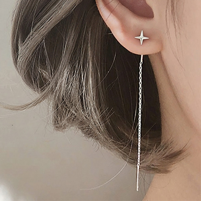 여성 정장 파티 모임 웨딩 공연 무대 럭셔리 일자 롱 큐빅 드롭 귀걸이 A2141