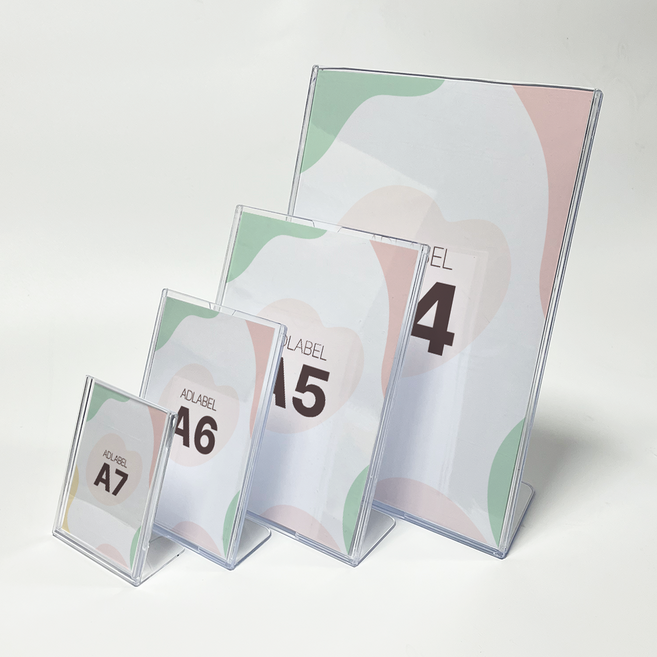 애드라벨 아크릴 액자 메뉴판 나무 우드 스탠드 POP꽂이 쇼케이스, L형세로, A6, 1개