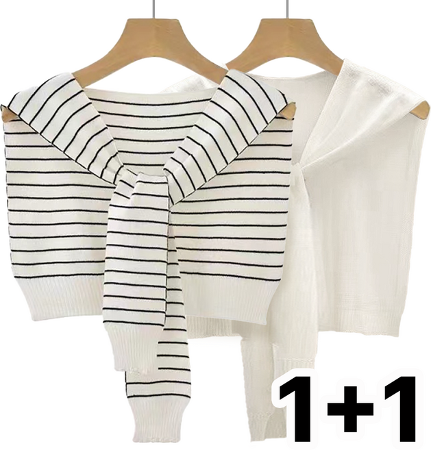 로엔그린 1+1 니트 숄 어깨 레이어드 페이크 가디건 머플러