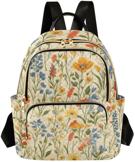여성 플라워 백팩 가방 여행 출근 등원 가방으로 완전 좋아요, 옅은 노란색