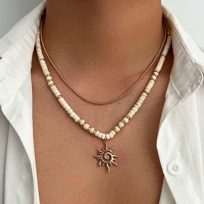 Briturn 남성용 썬펜던트 비치 코코넛 구슬 목걸이