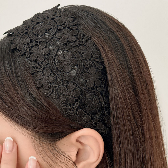블랙 레이스 와이드 헤어밴드 A타입 여성 머리띠 데일리 하객룩 온리유