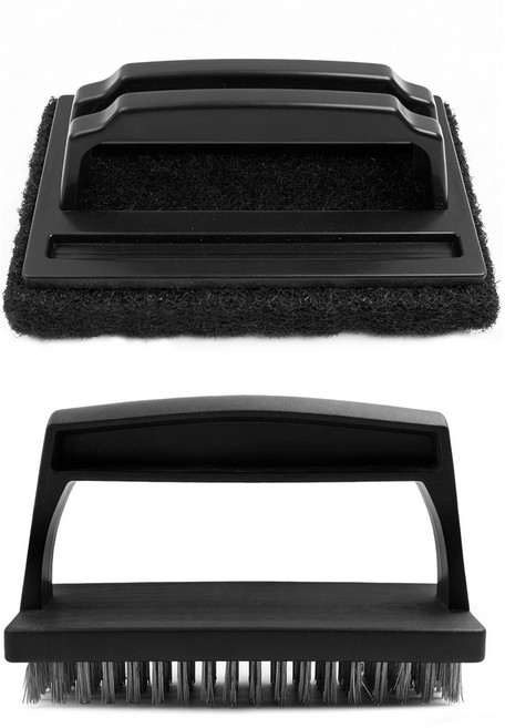 그릴 불판 바비큐 브러시 수세미 클린 세트, 1개, 블랙
