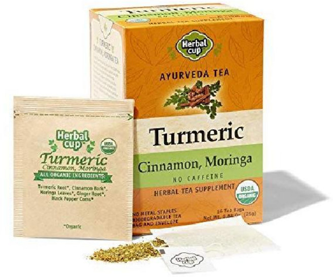 Herbal Cup 아유르베다 강황차 유기농 시나몬 계피 모링가 (16개입 6팩), 25g