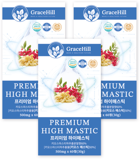 그레이스힐 프리미엄 하이 매스틱 500mg 60정 그리스 키오스산 메스틱 HACCP, 3개