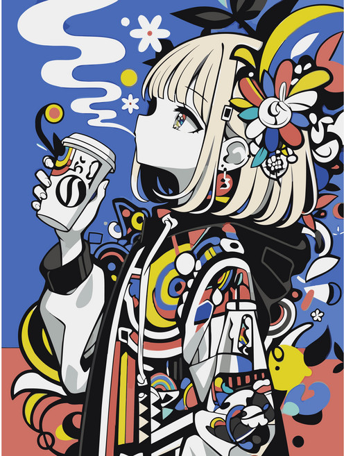 코지하루 DIY 그림그리기 캔버스 취미미술 컬러 일러스트 레트로, 1개, 팝아트 소녀A 30x40 (B913)