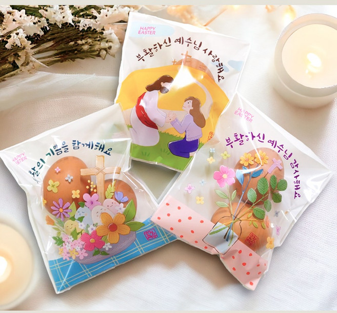JNC 부활절 계란 비닐포장지(색상랜덤), 30개, 2구 접착식(색상랜덤)