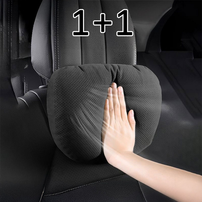 1+1자동차용 목베개 목쿠션세트 헤드레스트 쿠션 베개 목받침 2p 고급형, 1세트, 블랙 통기형