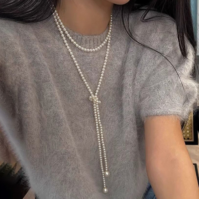 ROYALBELLE 여성 진주 목걸이 롱타입 멀티연출 레이어드 초커 스타일 데일리 악세사리 E0072907