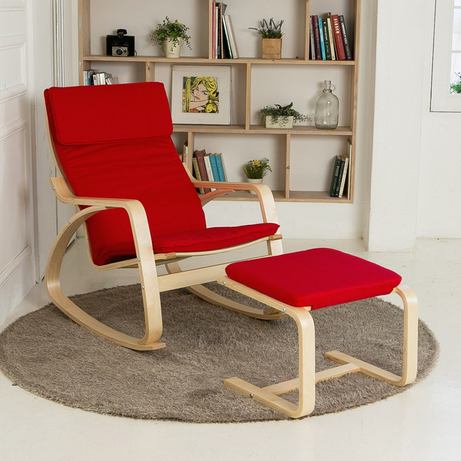 일루일루 실론 흔들의자+풋스툴 세트 5컬러 1인용쇼파 릴렉스체어 안락의자, RED (레드), 1개