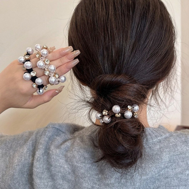 헤어끈 진주 큐빅 영롱 헤어 악세서리 포인트 머리끈