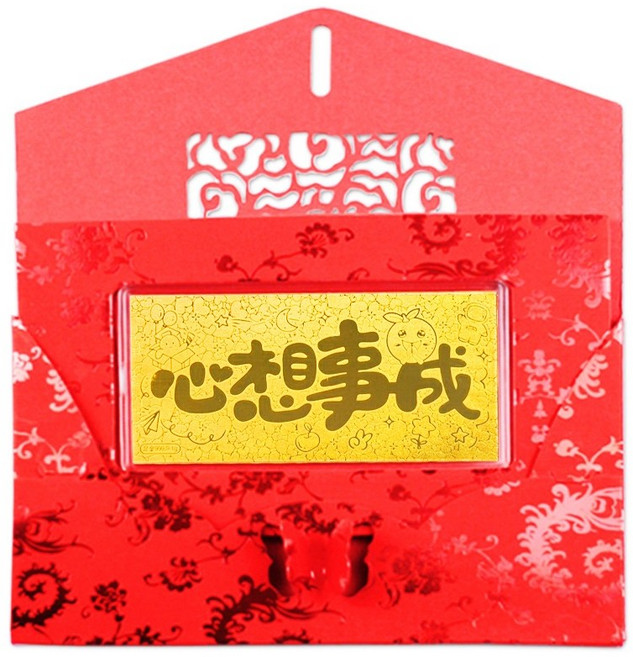 【炫麗】黃金金鈔紅包袋 1克 黃金紅包袋 過年送禮 過年紅包袋 金鈔 母錢 1103, 1個, 心想事成 1克