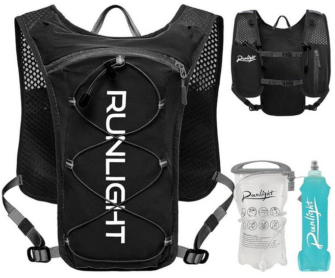 Runlight 여성용 남성용 러닝 조끼 경량 하이드레이션 백팩 팩 1.5L 물 및 500ml 소프트 플라스크 블래더 백 하이드로 데이팩 하이킹 캠핑 사이클링 레이스, 블랙-2