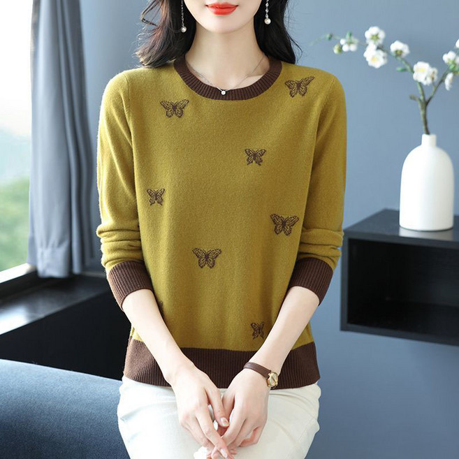 Neirny 중년 여성 긴팔 니트티 엄마옷 가을 겨울 도톰 라운드넥 스판 스웨터 빅사이즈 이너 상의