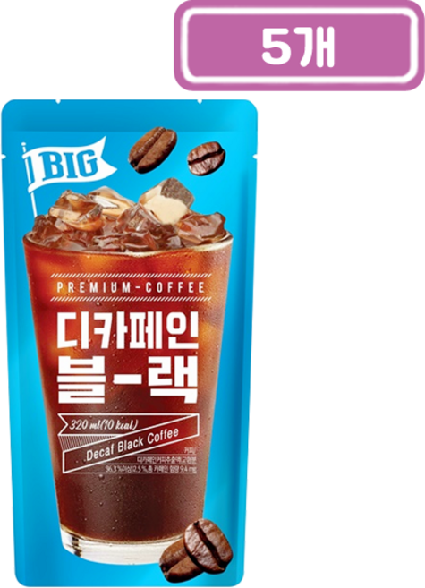 대호 빅 디카페인 블랙 파우치 커피, 5개, 320ml