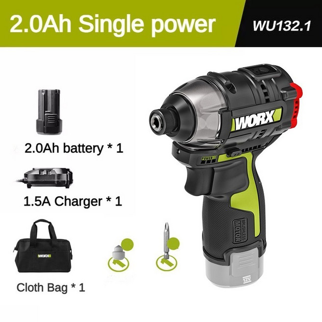드라이버 범용 모터 공구 160NM 전동 WU132 WORX 320W 3600 조정 12V 배터리 스크루 무선 토크 브러시리스 임팩트 WU132X, WU132.1 Battery-1, 1개