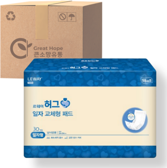 [나3] 미래생활기저귀 르웨이 허그 일자형 패드 30매 8팩 박스 속기저귀, 8개, 30개입, FREE(onesize)