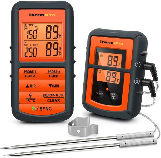 ThermoPro TP08C 듀얼 프로브 백라이트 150M 무선 바베큐 그릴 주방 요리용 식품 고기 온도계, 01 TP08C