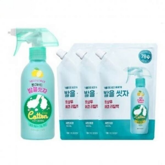 온더바디 코튼풋 발을씻자 풋샴푸 레몬 리필, 3개