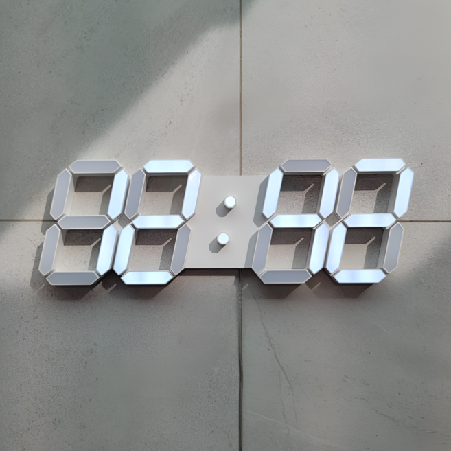 알랑 38cm 라지 3D LED 벽시계 무소음 벽걸이 리모컨 디지털 전자 거실 인테리어 시계, 알랑 3D LED 벽시계 화이트