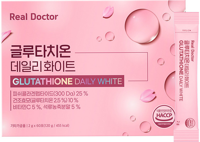 리얼닥터 글루타치온 데일리 화이트 2g*60포 (2개월분) / 1포당 300달톤 콜라겐 맛있는 글루타치온 고함량 면역 피부미백 백옥피부 저분자콜라겐 히알루론산 엘라스틴 피부탄력, 1박스, 60회분