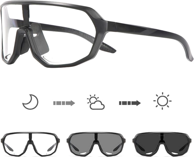 남녀공용 라이딩 아웃도어 스포츠 고글 변색 선글라스, 1개, 블랙