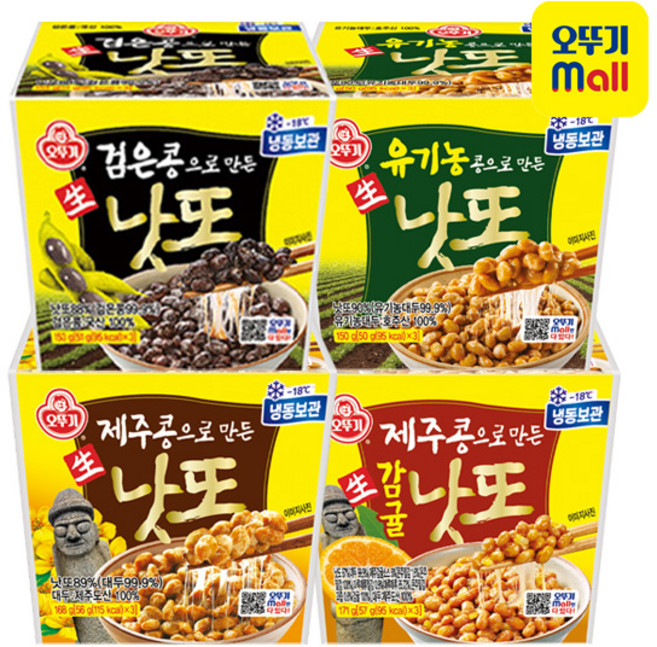 오뚜기 제주콩으로 만든 생낫또+유기농콩으로 만든 생낫또+검은콩으로 만든 생낫또+제주콩으로 만든 생감귤낫또, 642g, 1세트