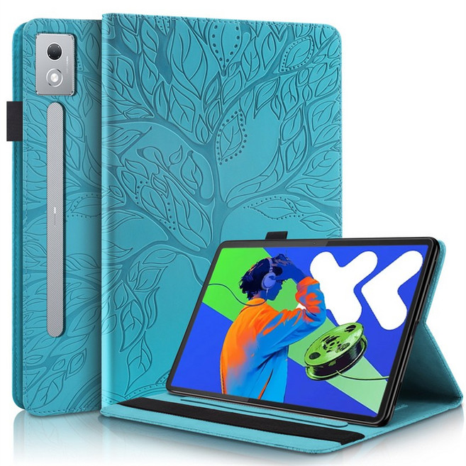 For Lenovo Idea Tab Pro Case Embossed Tree Flip Wallet Stand Case For Xiaoxin Pad Pro 12.7inch 2025, blue