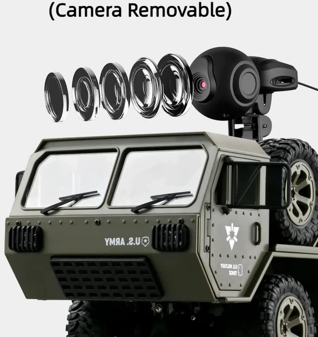 1:10 풀 스케일 RC 군용 트럭 6륜 구동 오프로드 등반 차량 전동 무선 조종 군용 자동차 HD 카메라 시뮬레, 04 Camera