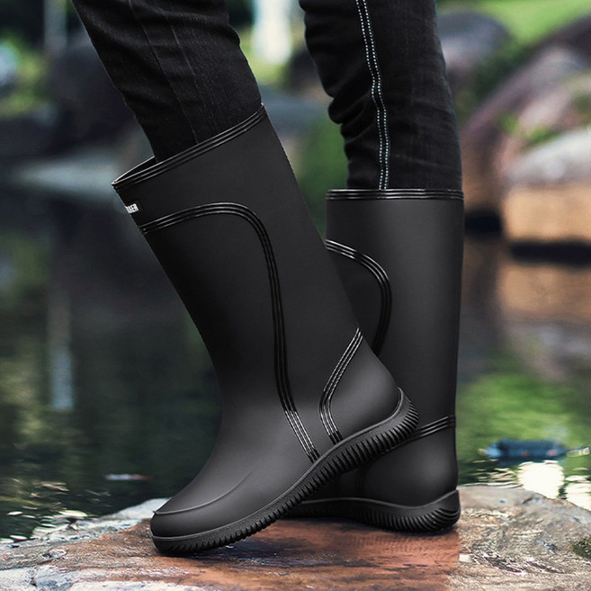 TIMEPURE 남성용 방수 미끄럼방지 긴 장화 남성용 물 신발 내구성 높은 작업용 고무 신발