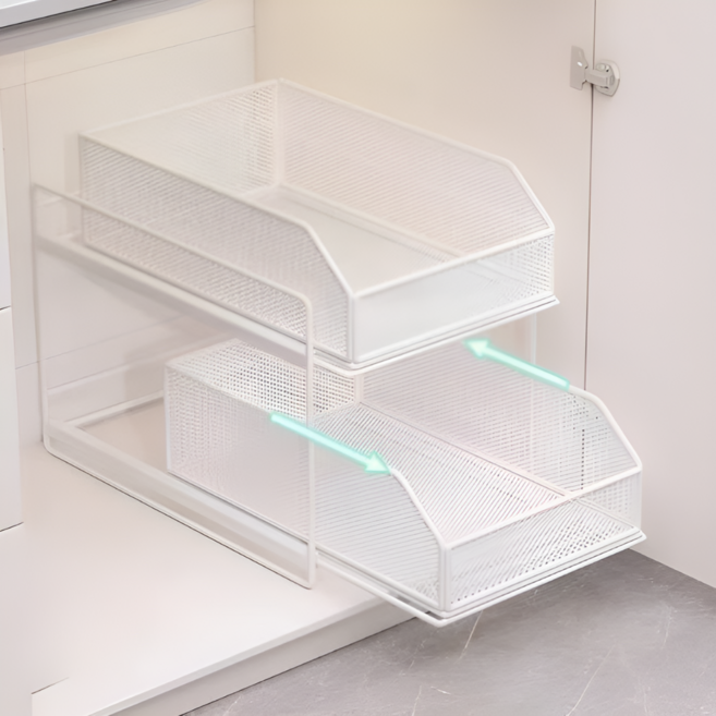 2단 슬라이딩 주방선반, 화이트, 1개