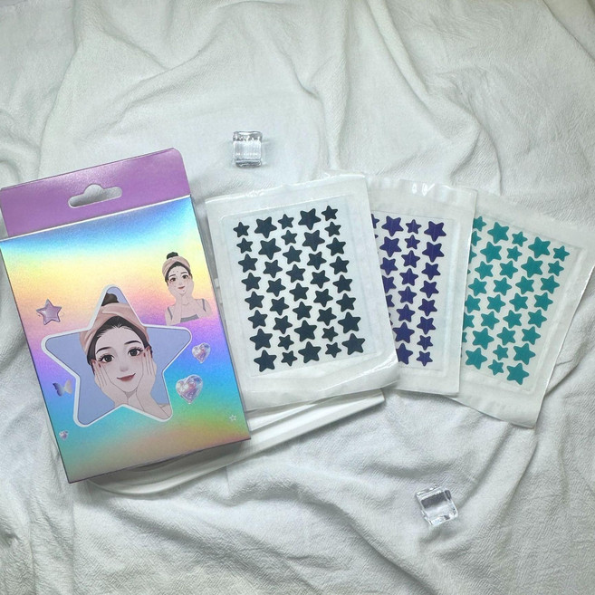 별모양 여드름패치 200개 메컵소품 스티커 패치 수성, 1개, 다크블랙 화려한 퍼플 호수블루 레이저