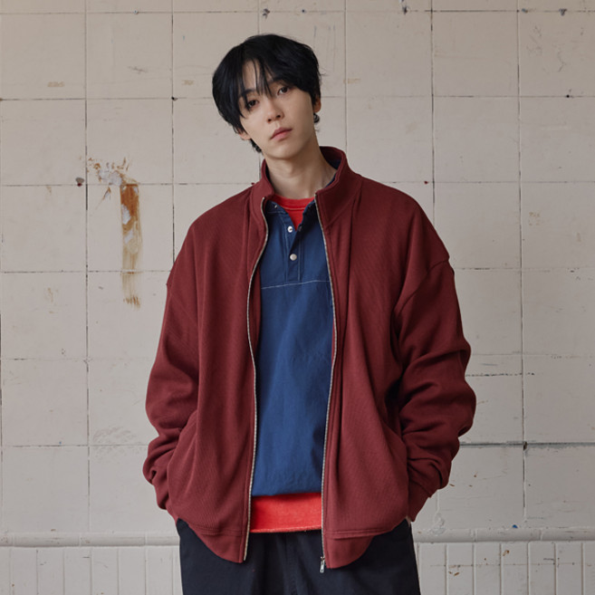 러기드하우스 헤비 와플 집업 자켓 와인