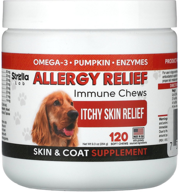 StrellaLab Allergy Relief 이뮨 츄 반려견용 소프트 츄 120개 264g(9.3oz) StrellaLab (스트렐라랩), 120 개, 1개