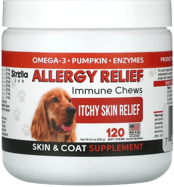 StrellaLab Allergy Relief 이뮨 츄 반려견용 소프트 츄 120개 264g(9.3oz) StrellaLab (스트렐라랩), 120 개, 1개 - 쿠팡