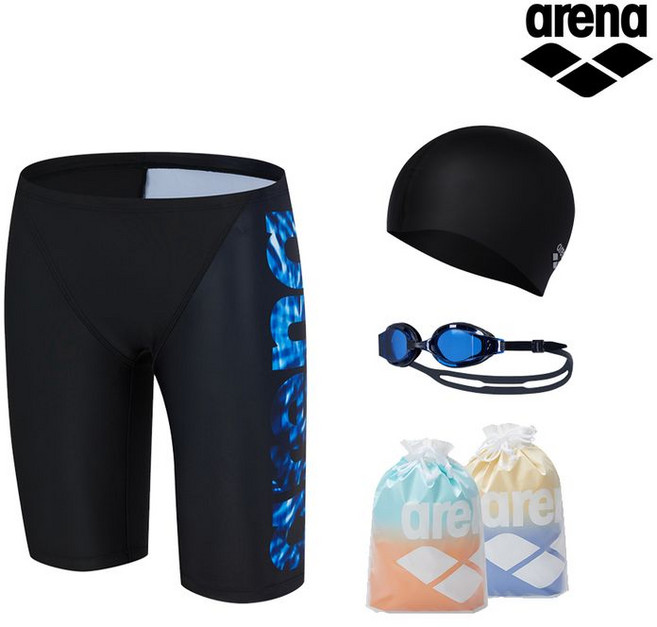 아레나 오션크러쉬 4부 수영복 + 수경+수모 세트 A5SM1PM62BLU hP