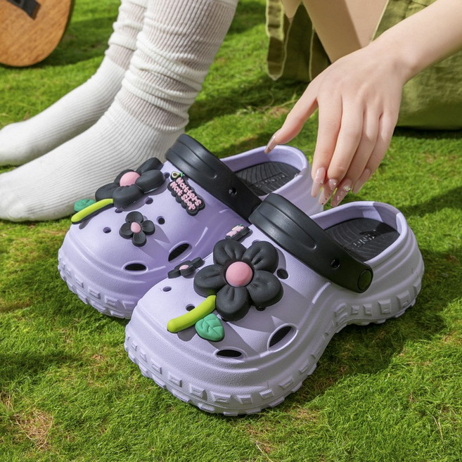 SELEAD 여성 키높이 8cm 통굽 경량 EVA 쿠션 샌들 슬리퍼 발이 편한 다용도 사계절 실내화 꽃송이 아쿠아 물놀이 슈즈